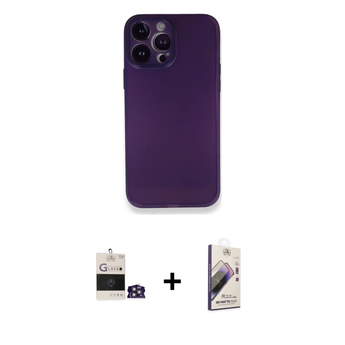 MARSİLYAN™- iPhone 14 Pro Max Kılıf Yadigar Yansıma Serisi - Siyah Bilvis 3D Mat Cam Ekran Koruyucu + Bilvis Titan Kamera Lens - GS