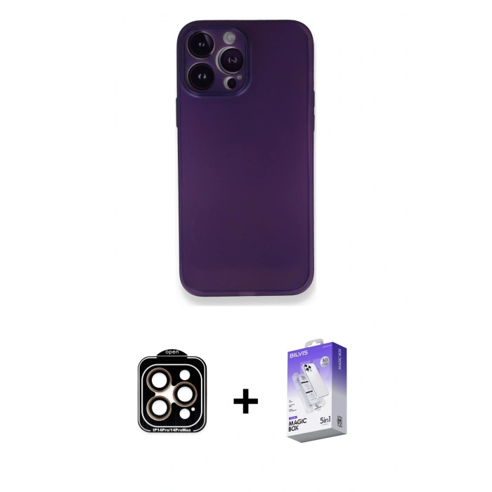 MARSİLYAN™- iPhone 14 Pro Max Kılıf Yadigar Yansıma Serisi - Siyah Bilvis 5in1 3D Magic Cam Ekran Koruyucu + PVD Metal Kamera Lens - TU