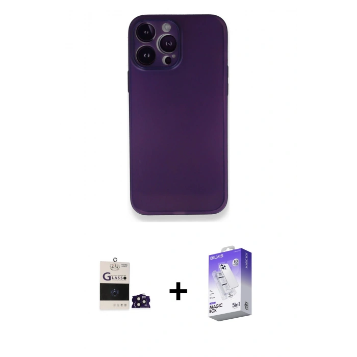 MARSİLYAN™- iPhone 14 Pro Max Kılıf Yadigar Yansıma Serisi - Siyah Bilvis 5in1 3D Magic Cam Ekran Koruyucu + Bilvis Titan Kamera Lens - DNMR