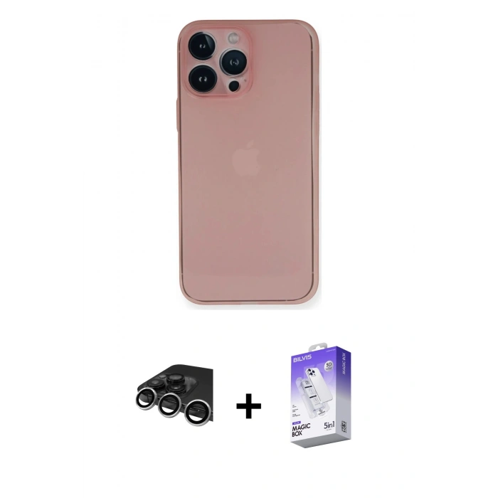 MARSİLYAN™- iPhone 14 Pro Max Kılıf Yadigar Yansıma Serisi - Siyah Bilvis 5in1 3D Magic Cam Ekran Koruyucu + Gümüş Raze Metal Kamera Lens