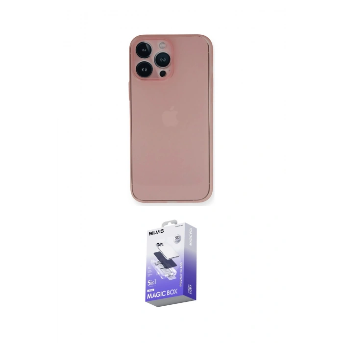 MARSİLYAN™- iPhone 14 Pro Max Kılıf Yadigar Yansıma Serisi - Siyah Bilvis 5in1 5D Magic Hayalet Cam Ekran Koruyucu