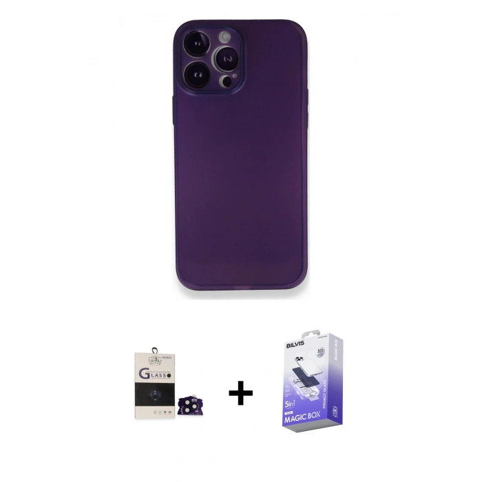MARSİLYAN™- iPhone 14 Pro Max Kılıf Yadigar Yansıma Serisi - Siyah Bilvis 5in1 5D Magic Hayalet Cam Ekran Koruyucu + Bilvis Titan Kamera Lens - SH