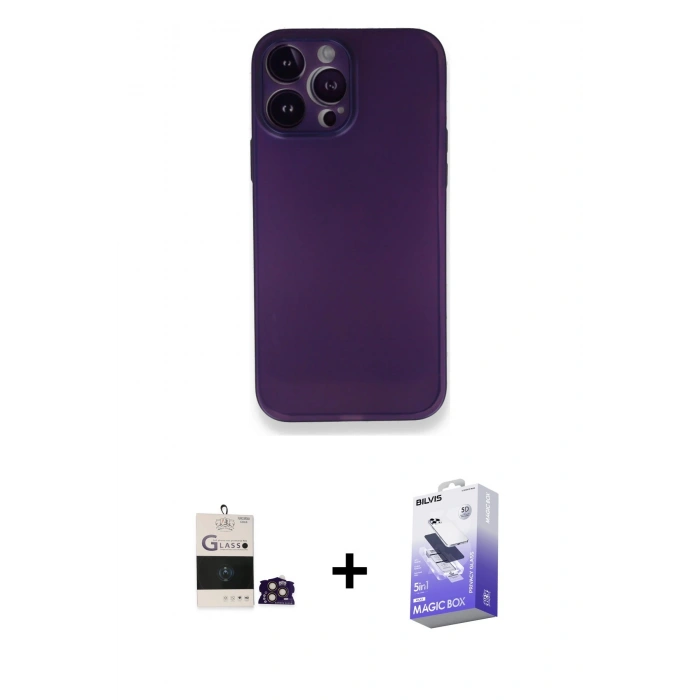 MARSİLYAN™- iPhone 14 Pro Max Kılıf Yadigar Yansıma Serisi - Siyah Bilvis 5in1 5D Magic Hayalet Cam Ekran Koruyucu + Bilvis Titan Kamera Lens - GD