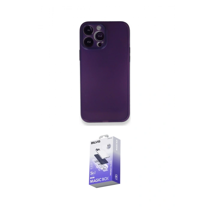 MARSİLYAN™- iPhone 14 Pro Max Kılıf Yadigar Yansıma Serisi - Siyah Bilvis 5in1 5D Magic Hayalet Cam Ekran Koruyucu