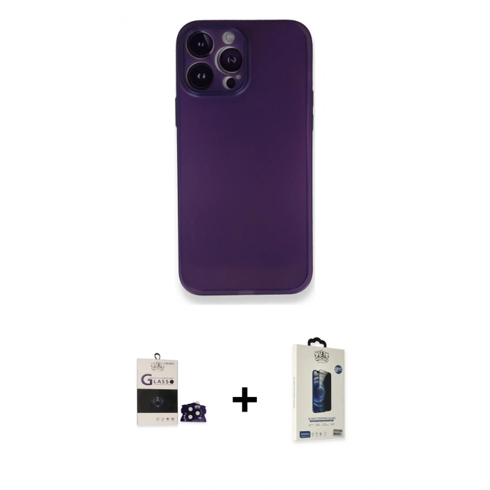 MARSİLYAN™- iPhone 14 Pro Max Kılıf Yadigar Yansıma Serisi - Siyah Bilvis Hayalet Cam Ekran Koruyucu + Bilvis Titan Kamera Lens - SH