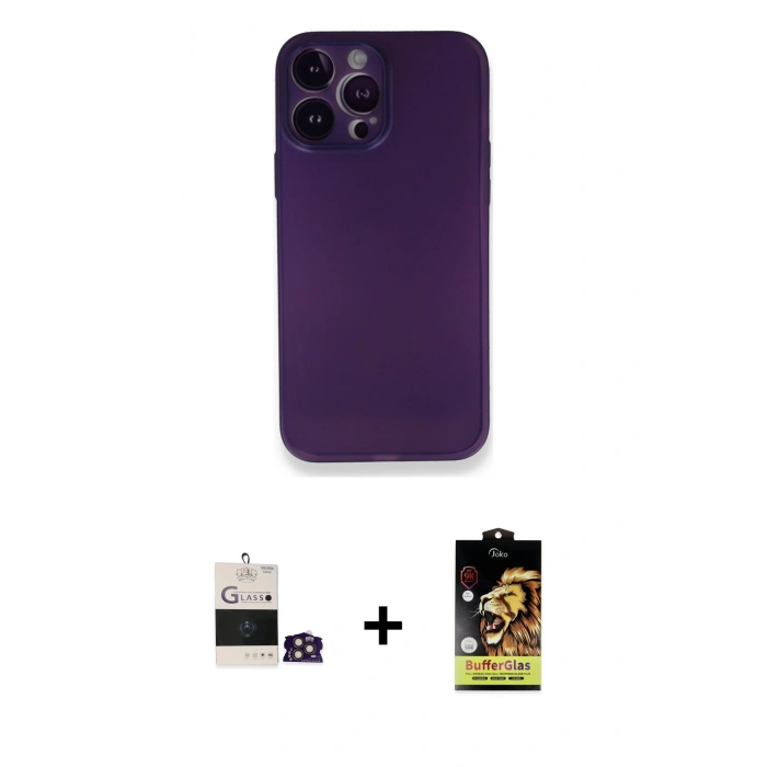 MARSİLYAN™- iPhone 14 Pro Max Kılıf Yadigar Yansıma Serisi - Siyah Buffer Cam Ekran Koruyucu + Bilvis Titan Kamera Lens - GD