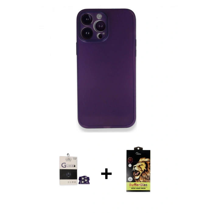 MARSİLYAN™- iPhone 14 Pro Max Kılıf Yadigar Yansıma Serisi - Siyah Buffer Cam Ekran Koruyucu + Gümüş Bilvis Titan Kamera Lens