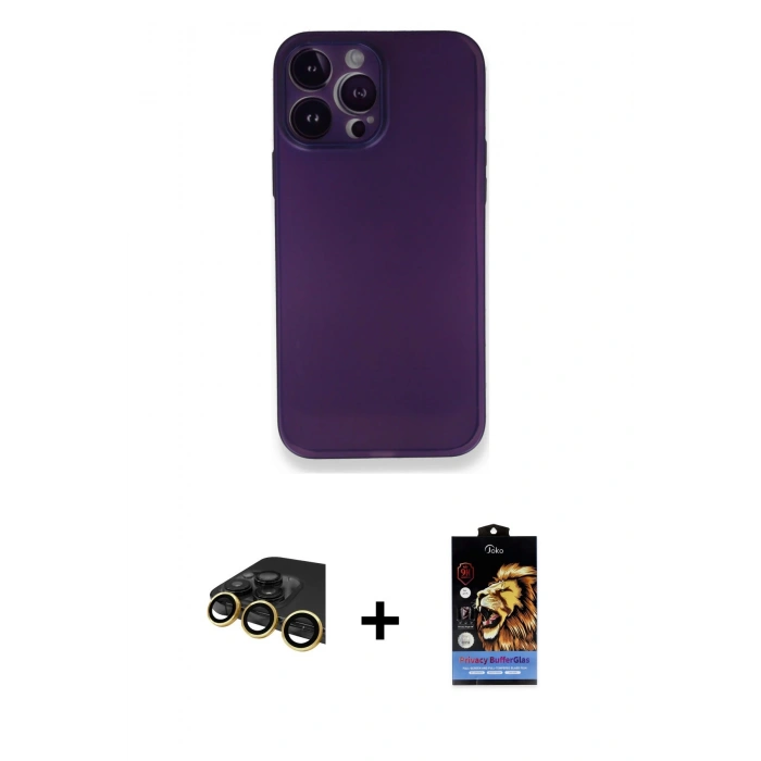 MARSİLYAN™- iPhone 14 Pro Max Kılıf Yadigar Yansıma Serisi - Siyah Buffer Hayalet Cam Ekran Koruyucu + Raze Metal Kamera Lens - GD