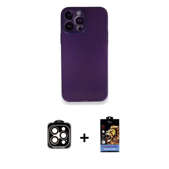 MARSİLYAN™- iPhone 14 Pro Max Kılıf Yadigar Yansıma Serisi - Siyah Buffer Hayalet Cam Ekran Koruyucu + PVD Metal Kamera Lens - TU
