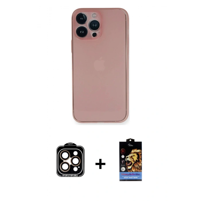 MARSİLYAN™- iPhone 14 Pro Max Kılıf Yadigar Yansıma Serisi - Siyah Buffer Hayalet Cam Ekran Koruyucu + PVD Metal Kamera Lens - TU