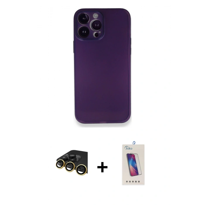 MARSİLYAN™- iPhone 14 Pro Max Kılıf Yadigar Yansıma Serisi - Siyah Joko 5D Cam + Raze Metal Kamera Lens - GD