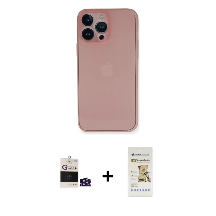 MARSİLYAN™- iPhone 14 Pro Max Kılıf Yadigar Yansıma Serisi - Siyah Mat Seramik Nano Ekran Koruyucu + Derin Mor Bilvis Titan Kamera Lens