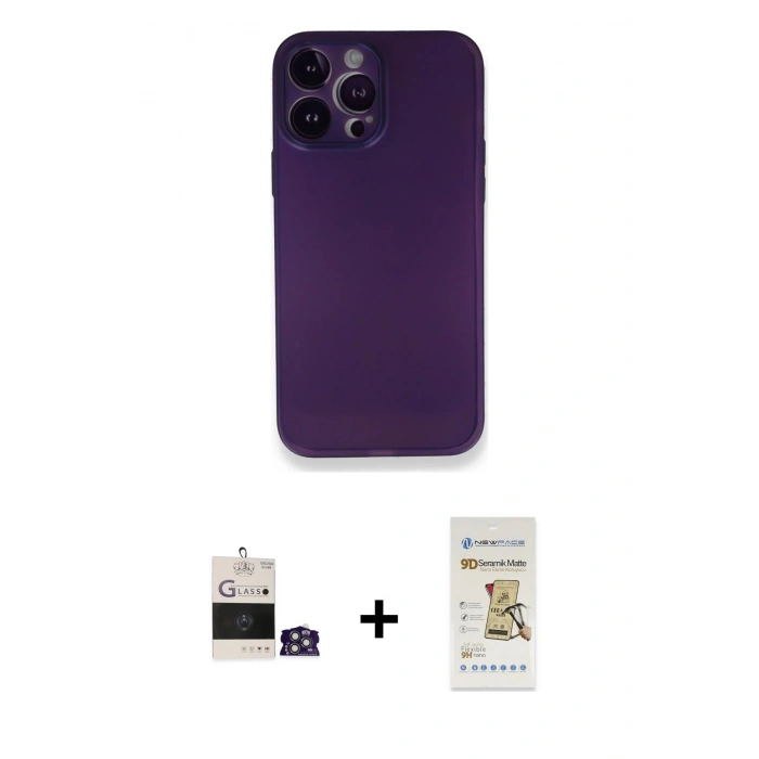 MARSİLYAN™- iPhone 14 Pro Max Kılıf Yadigar Yansıma Serisi - Siyah Mat Seramik Nano Ekran Koruyucu + Bilvis Titan Kamera Lens - GS