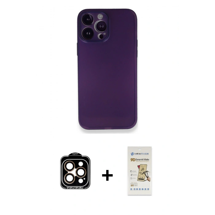 MARSİLYAN™- iPhone 14 Pro Max Kılıf Yadigar Yansıma Serisi - Siyah Mat Seramik Nano Ekran Koruyucu + PVD Metal Kamera Lens - TU