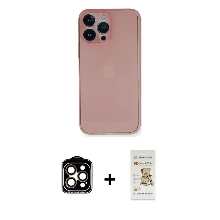 MARSİLYAN™- iPhone 14 Pro Max Kılıf Yadigar Yansıma Serisi - Siyah Mat Seramik Nano Ekran Koruyucu + PVD Metal Kamera Lens - TU