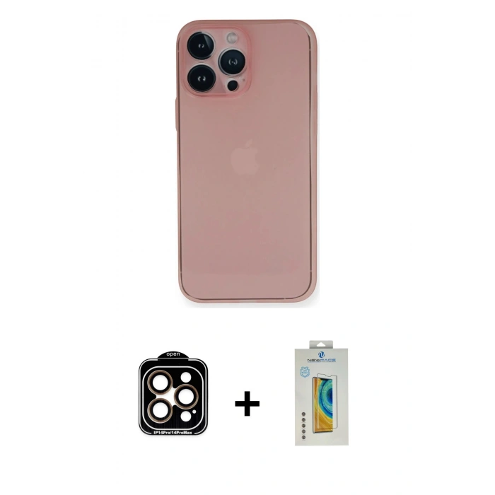 MARSİLYAN™- iPhone 14 Pro Max Kılıf Yadigar Yansıma Serisi - Siyah Polymer Nano Ekran Koruyucu + PVD Metal Kamera Lens - TU