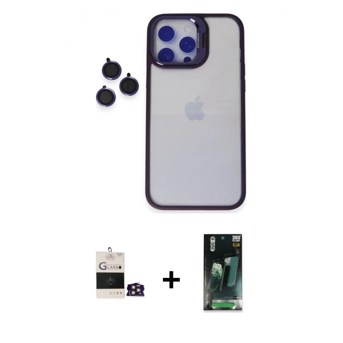 MARSİLYAN™- iPhone 14 Pro Max Kılıf Yankı Asil Serisi - Şeffaf 360 Full Body Arka Koruyucu + Bilvis Titan Kamera Lens - GD