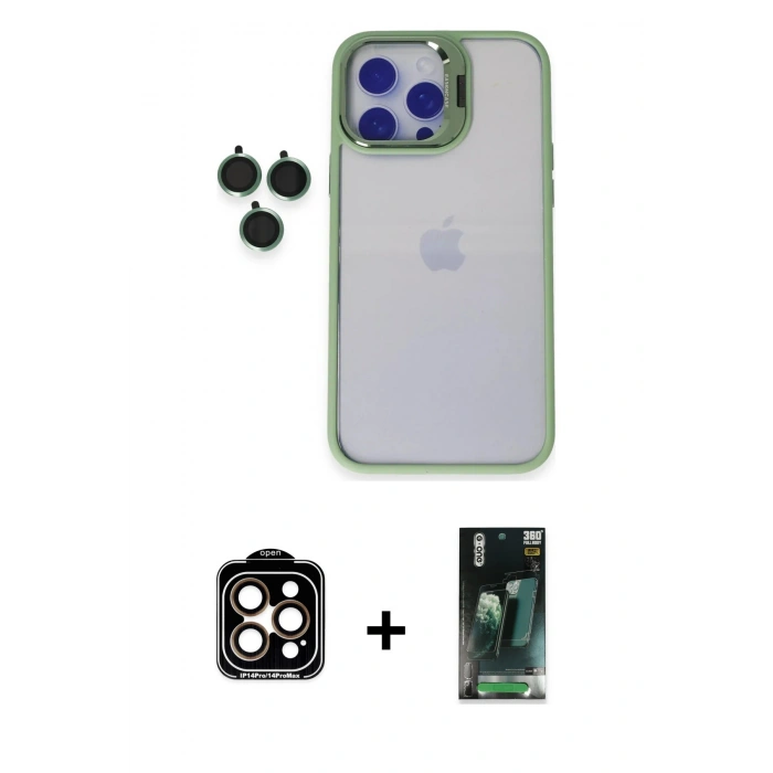 MARSİLYAN™- iPhone 14 Pro Max Kılıf Yankı Asil Serisi - Şeffaf 360 Full Body Arka Koruyucu + PVD Metal Kamera Lens - TU