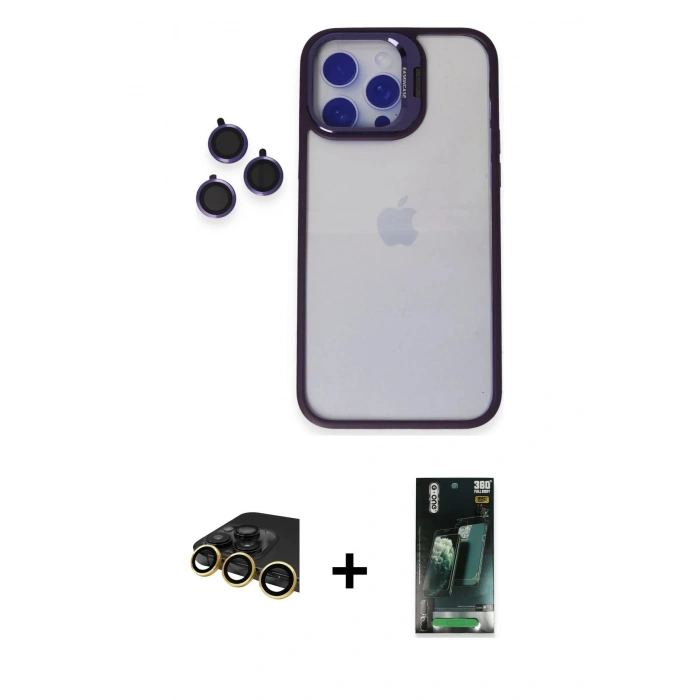 MARSİLYAN™- iPhone 14 Pro Max Kılıf Yankı Asil Serisi - Şeffaf 360 Full Body Arka Koruyucu + Raze Metal Kamera Lens - GD