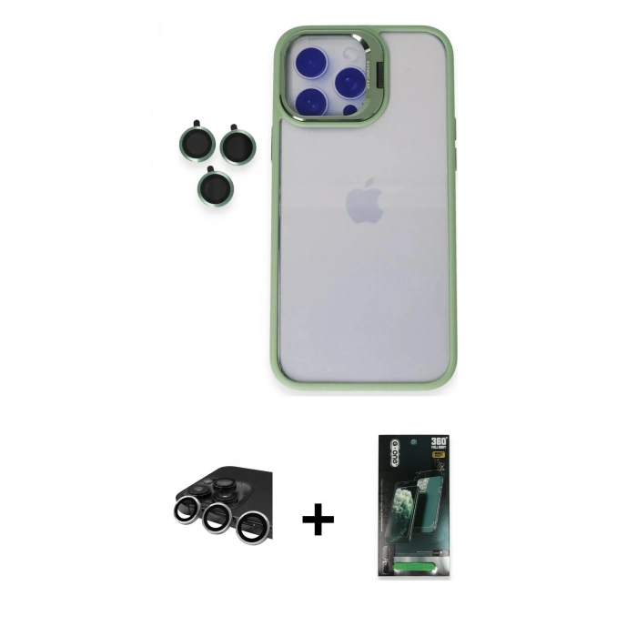 MARSİLYAN™- iPhone 14 Pro Max Kılıf Yankı Asil Serisi - Şeffaf 360 Full Body Arka Koruyucu + Raze Metal Kamera Lens - GS