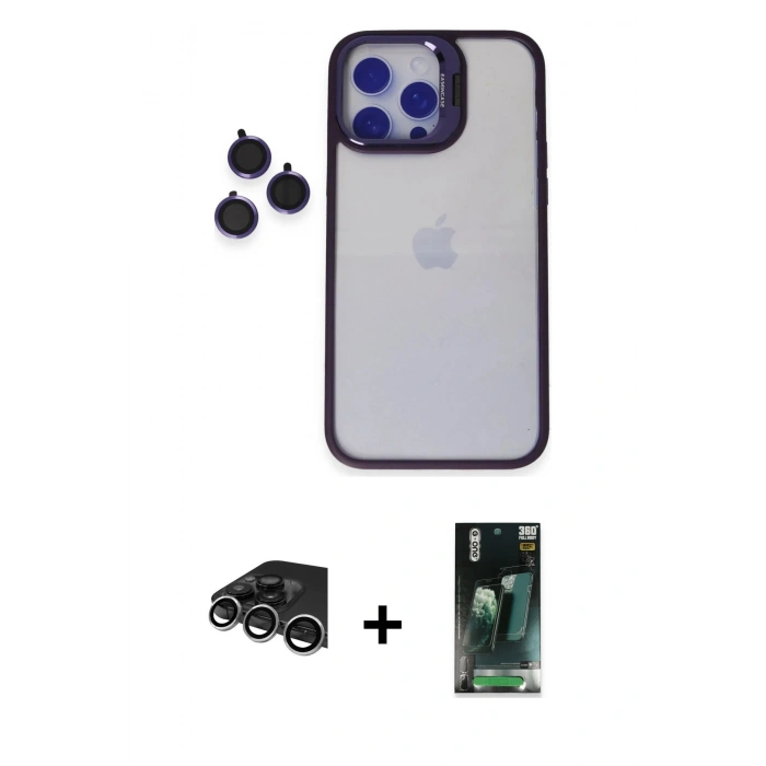 MARSİLYAN™- iPhone 14 Pro Max Kılıf Yankı Asil Serisi - Şeffaf 360 Full Body Arka Koruyucu + Raze Metal Kamera Lens - GS