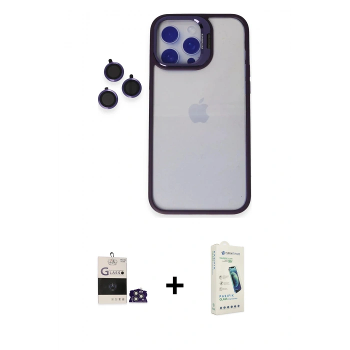MARSİLYAN™- iPhone 14 Pro Max Kılıf Yankı Asil Serisi - Şeffaf Pasifik Cam Ekran Koruyucu + Bilvis Titan Kamera Lens - GS