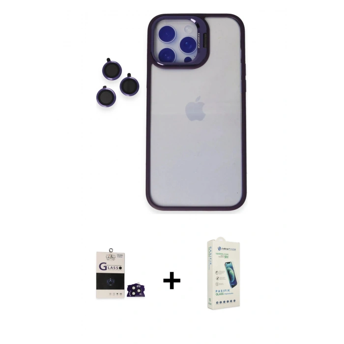 MARSİLYAN™- iPhone 14 Pro Max Kılıf Yankı Asil Serisi - Şeffaf Pasifik Cam Ekran Koruyucu + Bilvis Titan Kamera Lens - DNMR
