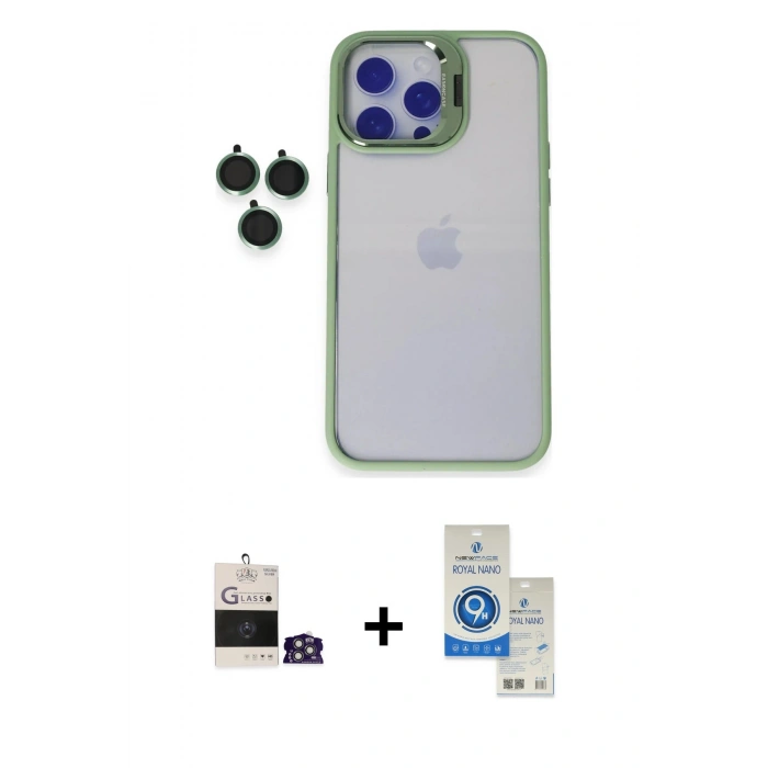 MARSİLYAN™- iPhone 14 Pro Max Kılıf Yankı Asil Serisi - Şeffaf Royal Nano Ekran Koruyucu + Bilvis Titan Kamera Lens - GS