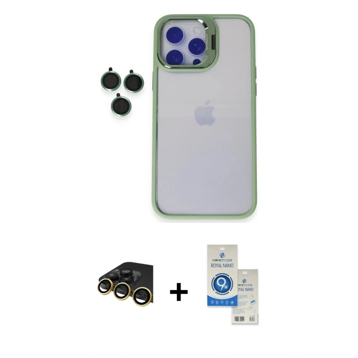 MARSİLYAN™- iPhone 14 Pro Max Kılıf Yankı Asil Serisi - Şeffaf Royal Nano Ekran Koruyucu + Raze Metal Kamera Lens - GD