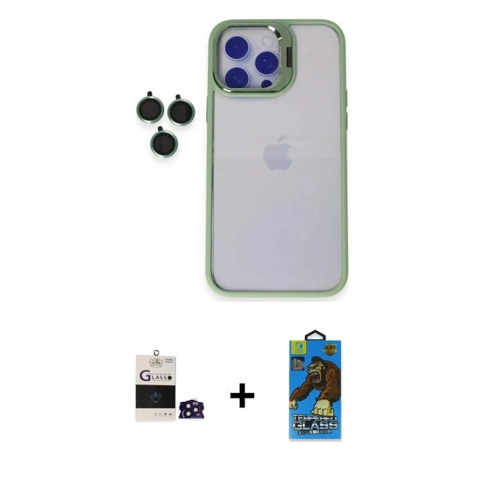 MARSİLYAN™- iPhone 14 Pro Max Kılıf Yankı Asil Serisi - Siyah 18D Cam Ekran Koruyucu + Bilvis Titan Kamera Lens - DNMR