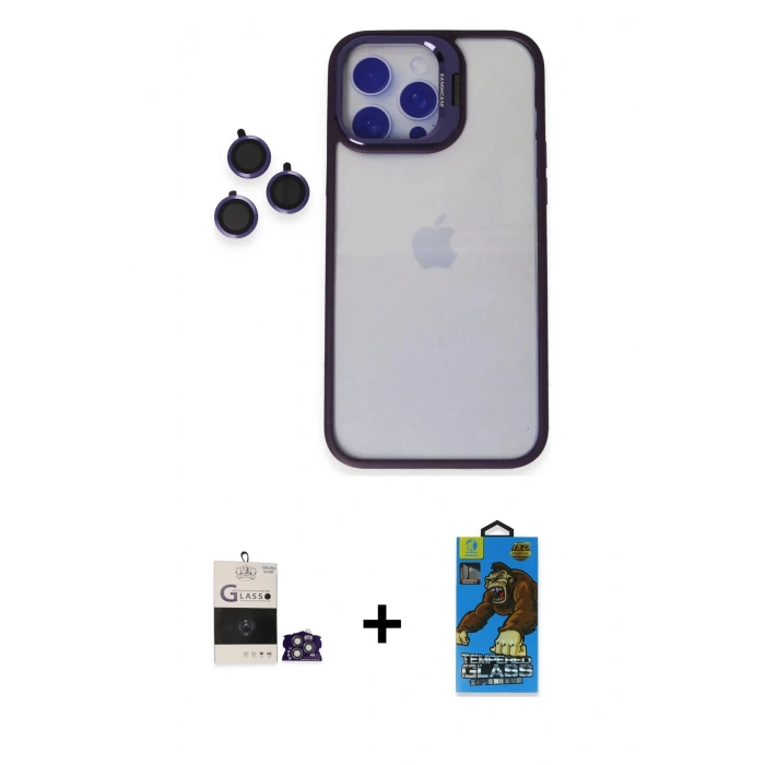 MARSİLYAN™- iPhone 14 Pro Max Kılıf Yankı Asil Serisi - Siyah 18D Cam Ekran Koruyucu + Bilvis Titan Kamera Lens - GS