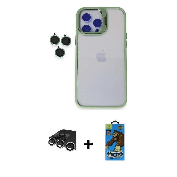 MARSİLYAN™- iPhone 14 Pro Max Kılıf Yankı Asil Serisi - Siyah 18D Cam Ekran Koruyucu + Raze Metal Kamera Lens - GS