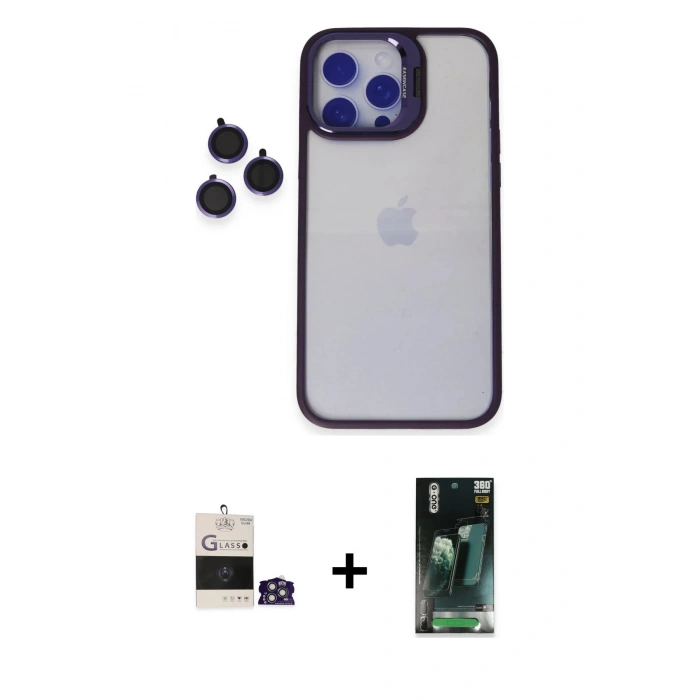 MARSİLYAN™- iPhone 14 Pro Max Kılıf Yankı Asil Serisi - Siyah 360 Mat Full Body Arka Koruyucu + Bilvis Titan Kamera Lens - GS