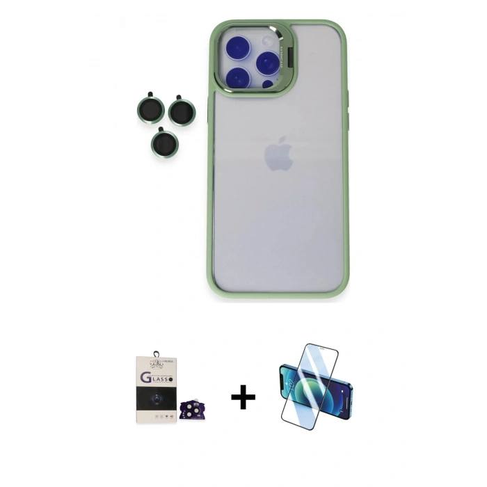 MARSİLYAN™- iPhone 14 Pro Max Kılıf Yankı Asil Serisi - Siyah 3D Antistatik Cam Ekran Koruyucu + Bilvis Titan Kamera Lens - SH