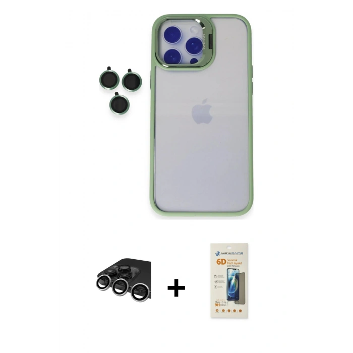 MARSİLYAN™- iPhone 14 Pro Max Kılıf Yankı Asil Serisi - Siyah 6D Mat Seramik Hayalet Nano Ekran Koruyucu + Raze Metal Kamera Lens - GS