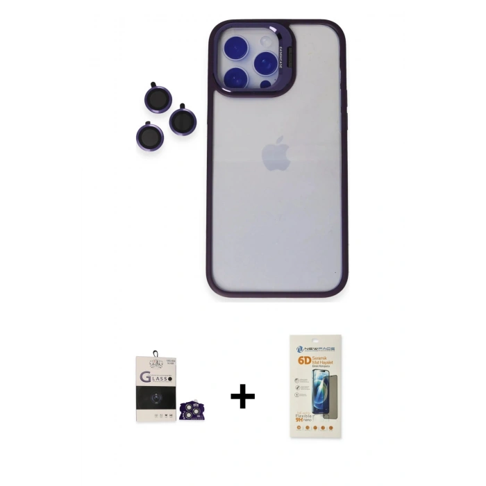 MARSİLYAN™- iPhone 14 Pro Max Kılıf Yankı Asil Serisi - Siyah 6D Mat Seramik Hayalet Nano Ekran Koruyucu + Bilvis Titan Kamera Lens - GS
