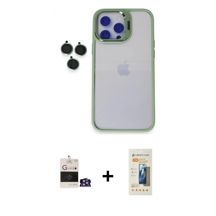 MARSİLYAN™- iPhone 14 Pro Max Kılıf Yankı Asil Serisi - Siyah 6D Mat Seramik Hayalet Nano Ekran Koruyucu + Bilvis Titan Kamera Lens - GS