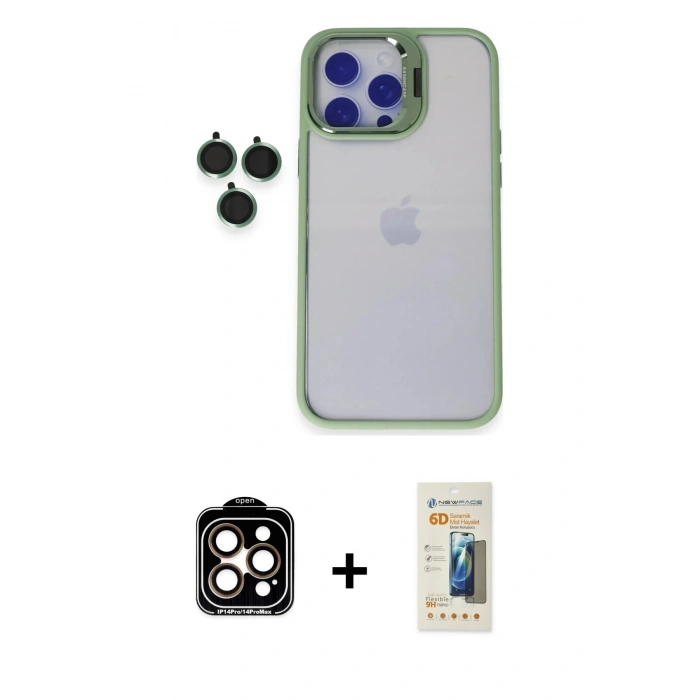 MARSİLYAN™- iPhone 14 Pro Max Kılıf Yankı Asil Serisi - Siyah 6D Mat Seramik Hayalet Nano Ekran Koruyucu + PVD Metal Kamera Lens - TU