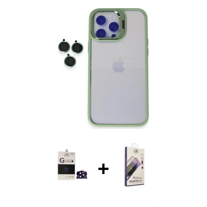 MARSİLYAN™- iPhone 14 Pro Max Kılıf Yankı Asil Serisi - Siyah Bilvis 3D Mat Cam Ekran Koruyucu + Bilvis Titan Kamera Lens - DNMR