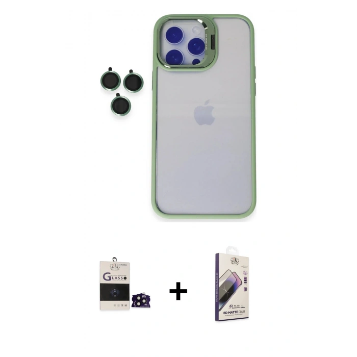 MARSİLYAN™- iPhone 14 Pro Max Kılıf Yankı Asil Serisi - Siyah Bilvis 3D Mat Cam Ekran Koruyucu + Bilvis Titan Kamera Lens - SH