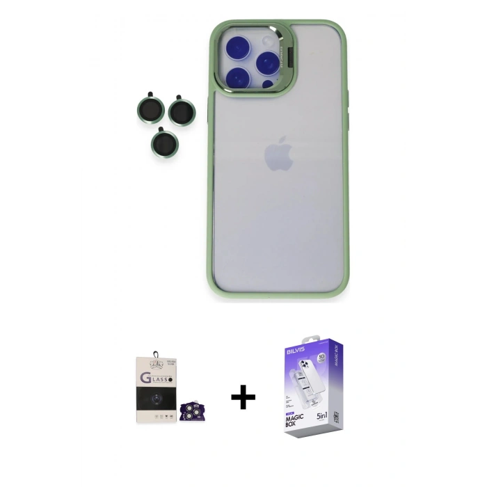 MARSİLYAN™- iPhone 14 Pro Max Kılıf Yankı Asil Serisi - Siyah Bilvis 5in1 3D Magic Cam Ekran Koruyucu + Bilvis Titan Kamera Lens - GS