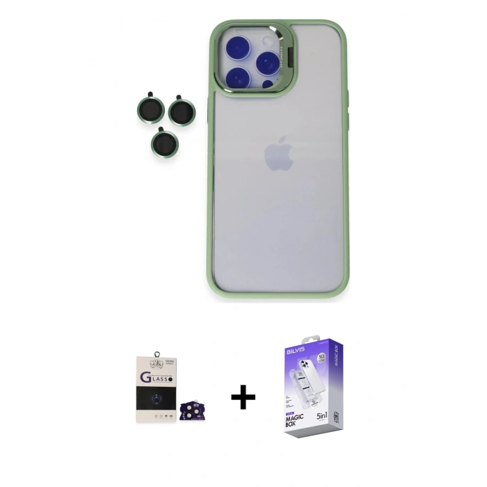 MARSİLYAN™- iPhone 14 Pro Max Kılıf Yankı Asil Serisi - Siyah Bilvis 5in1 3D Magic Cam Ekran Koruyucu + Bilvis Titan Kamera Lens - DNMR