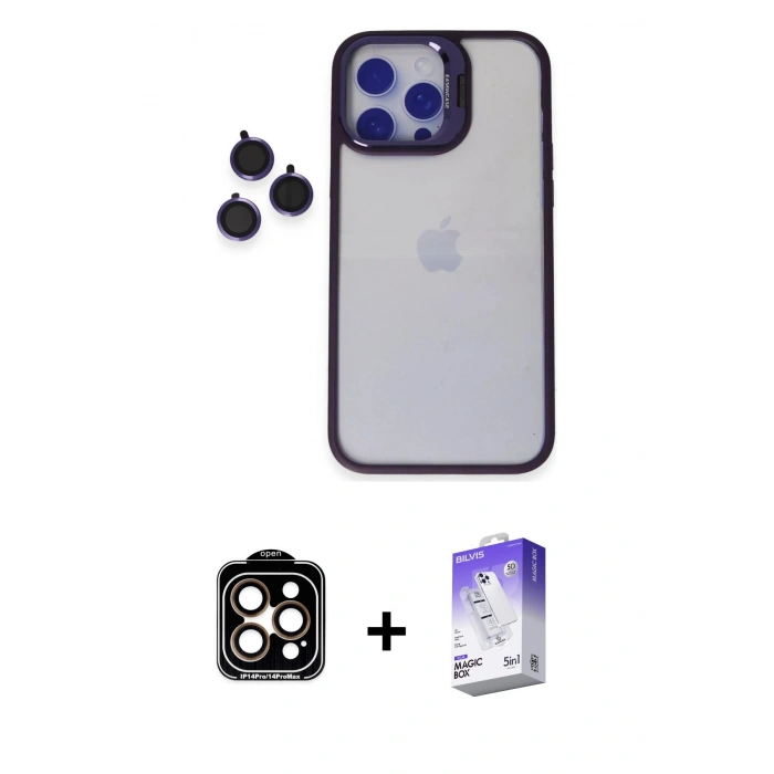 MARSİLYAN™- iPhone 14 Pro Max Kılıf Yankı Asil Serisi - Siyah Bilvis 5in1 3D Magic Cam Ekran Koruyucu + PVD Metal Kamera Lens - TU