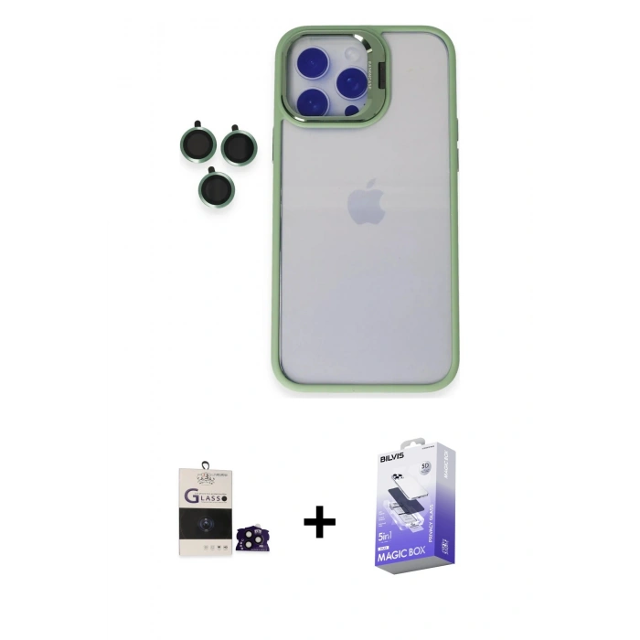 MARSİLYAN™- iPhone 14 Pro Max Kılıf Yankı Asil Serisi - Siyah Bilvis 5in1 5D Magic Hayalet Cam Ekran Koruyucu + Bilvis Titan Kamera Lens - SH