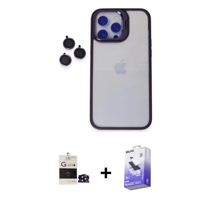 MARSİLYAN™- iPhone 14 Pro Max Kılıf Yankı Asil Serisi - Siyah Bilvis 5in1 5D Magic Hayalet Cam Ekran Koruyucu + Bilvis Titan Kamera Lens - SH