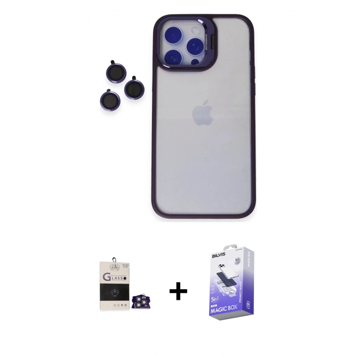 MARSİLYAN™- iPhone 14 Pro Max Kılıf Yankı Asil Serisi - Siyah Bilvis 5in1 5D Magic Hayalet Cam Ekran Koruyucu + Bilvis Titan Kamera Lens - GS