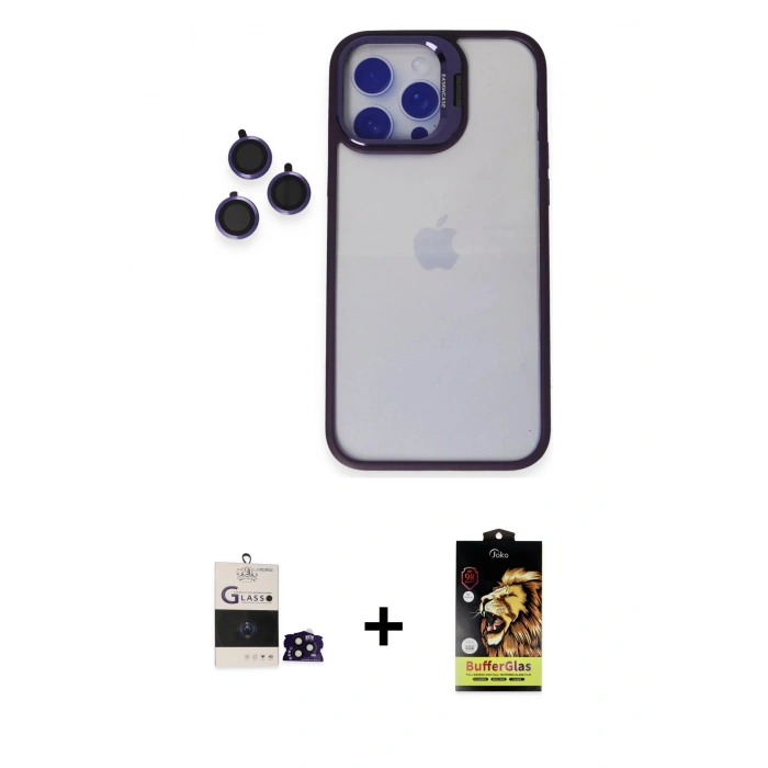 MARSİLYAN™- iPhone 14 Pro Max Kılıf Yankı Asil Serisi - Siyah Buffer Cam Ekran Koruyucu + Bilvis Titan Kamera Lens - SH