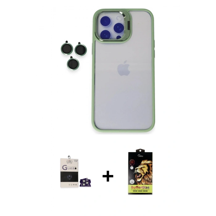 MARSİLYAN™- iPhone 14 Pro Max Kılıf Yankı Asil Serisi - Siyah Buffer Cam Ekran Koruyucu + Bilvis Titan Kamera Lens - GS