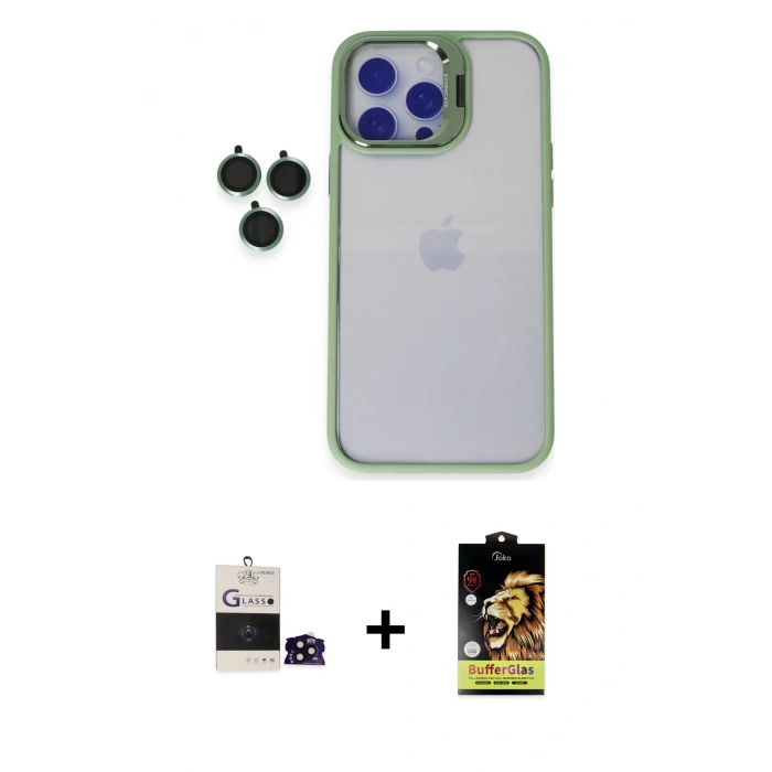 MARSİLYAN™- iPhone 14 Pro Max Kılıf Yankı Asil Serisi - Siyah Buffer Cam Ekran Koruyucu + Bilvis Titan Kamera Lens - SH