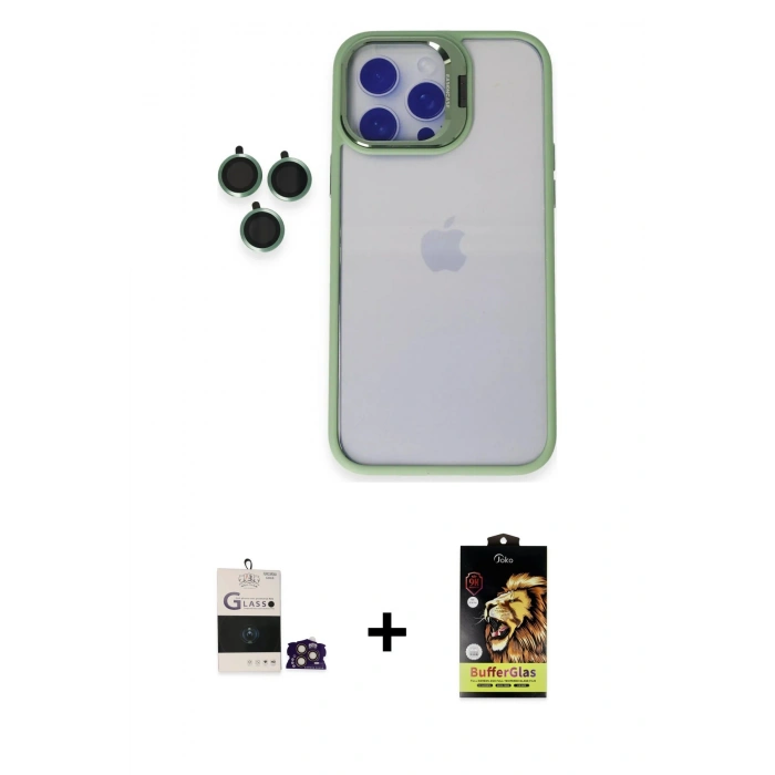 MARSİLYAN™- iPhone 14 Pro Max Kılıf Yankı Asil Serisi - Siyah Buffer Cam Ekran Koruyucu + Bilvis Titan Kamera Lens - GD